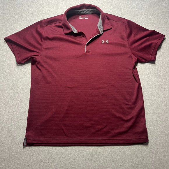 Under Armour Shirt Mens 2XL Red Polo Loose Heatgear Golf Stretch Performance - Picture 1 of 9
